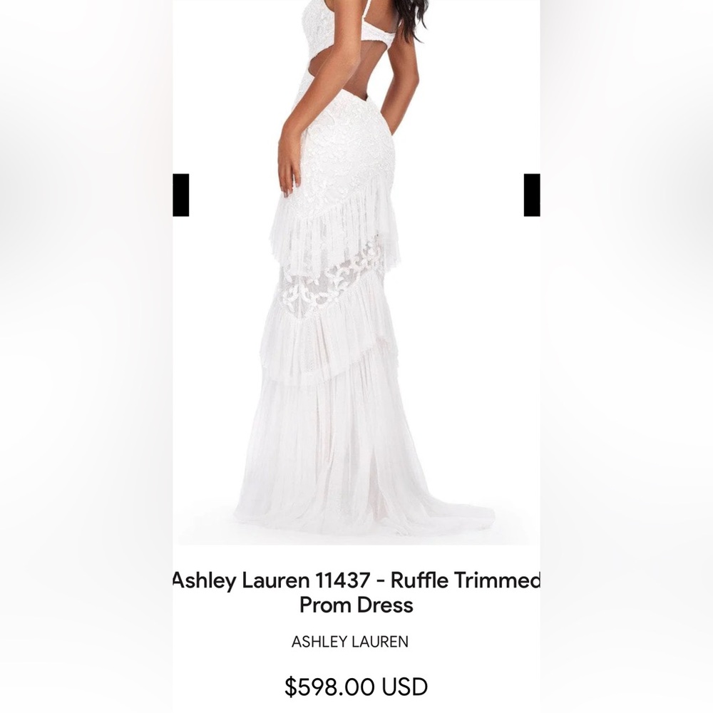 Size 4 white Lauren Ashley #11437 prom, pageant dress.